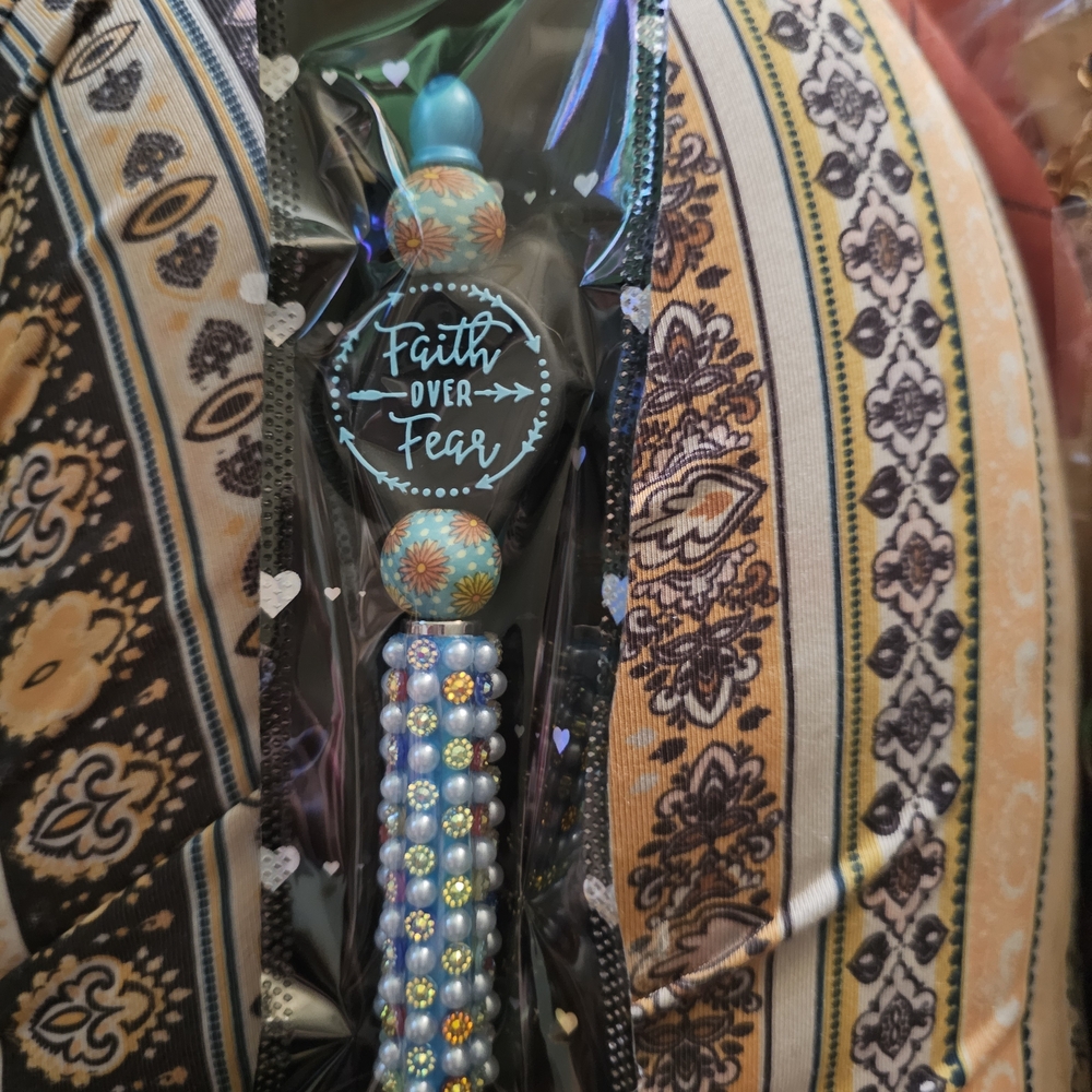 Faith Over Fear Flower Stylus Pen Blue